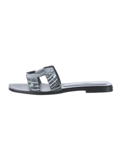Pre-owned Hermes 2023 Astrologie Bandana Oran Slides In Black