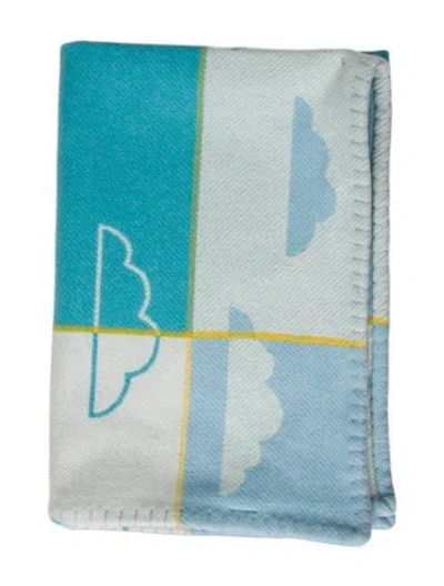 Pre-owned Hermes 2023 Avalon Epopee Blanket In Blue