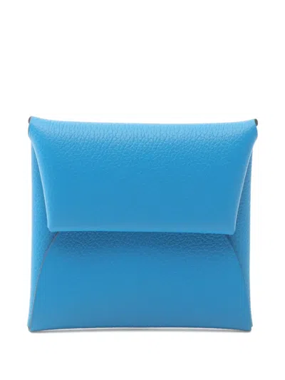 Pre-owned Hermes 2023 Bastia Calf-leather Coin Purse In Blue