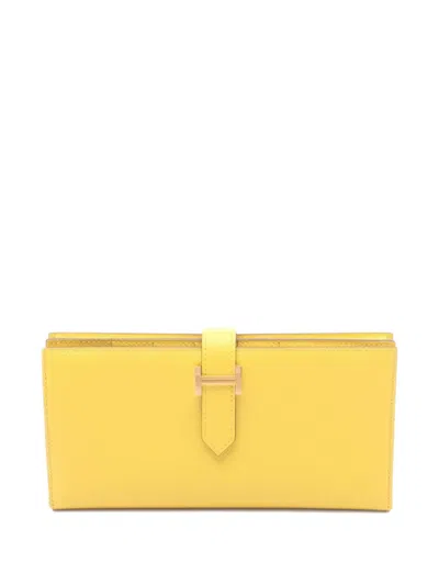 Pre-owned Hermes 2023 Bearn Long Wallet In Yellow