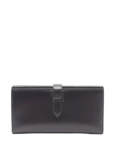 Pre-owned Hermes 2023 Béarn Soufflé Bi-fold Long Wallet In Black