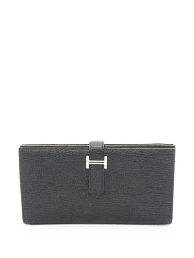 Pre-owned Hermes 2023 Béarn Soufflé Bi-fold Wallet In Black