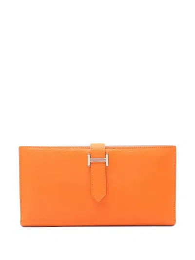 Pre-owned Hermes 2023 Bearn Soufflet Bi-fold Long Wallet In Orange