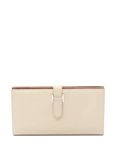 Pre-owned Hermes 2023 Bearn Soufflet Leather Wallet In Neutral