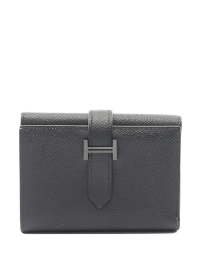 Pre-owned Hermes 2023 Bearn Trifold Leather Wallet In Black