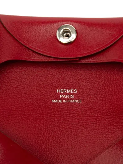 Pre-owned Hermes 2023 Box Calfskin Bastia Change Purse Coin Pouch In Red