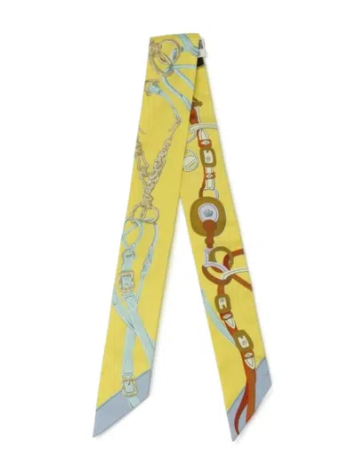 Pre-owned Hermes 2023 Brides De Gala Applique Pique Silk Twilly Scarf Scarves In Yellow