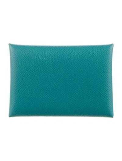 Pre-owned Hermes 2023 Calvi Cardholder In Blue