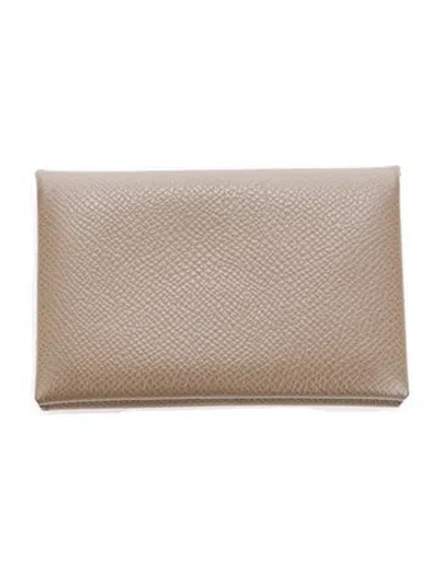 Pre-owned Hermes 2023 Calvi Cardholder In Brown