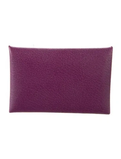 Pre-owned Hermes 2023 Calvi Cardholder In Purple