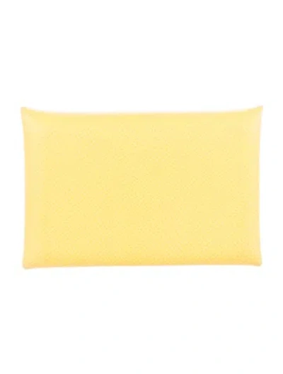 Pre-owned Hermes 2023 Calvi Cardholder In Yellow
