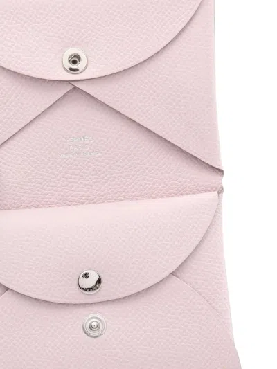 Pre-owned Hermes 2023 Calvi Duo Card Holder In Pink