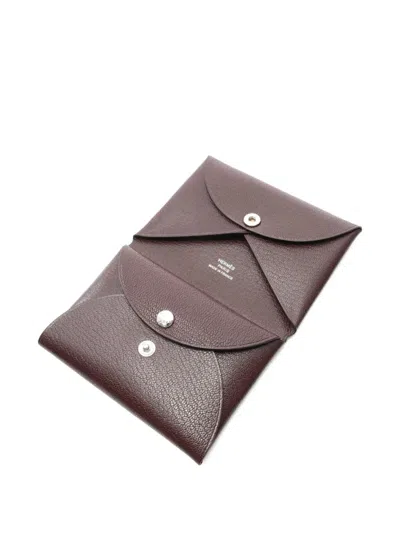 Pre-owned Hermes 2023 Calvi Duo Coin Purse In Brown