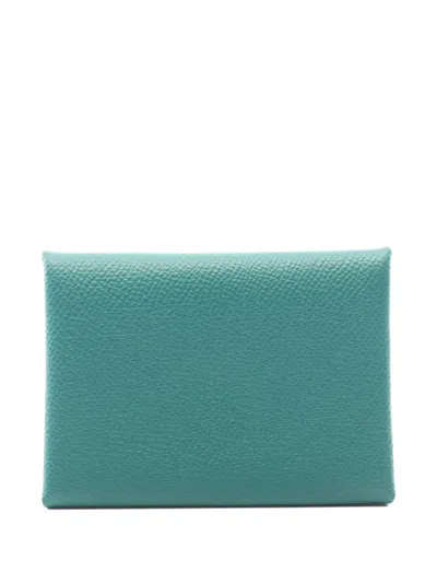 Pre-owned Hermes 2023 Calvi Duo Coin Purse In Green