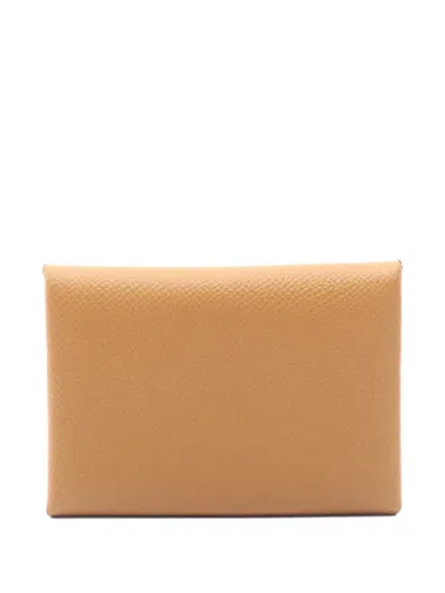Pre-owned Hermes 2023 Calvi Duo Coin Purse In Neutral