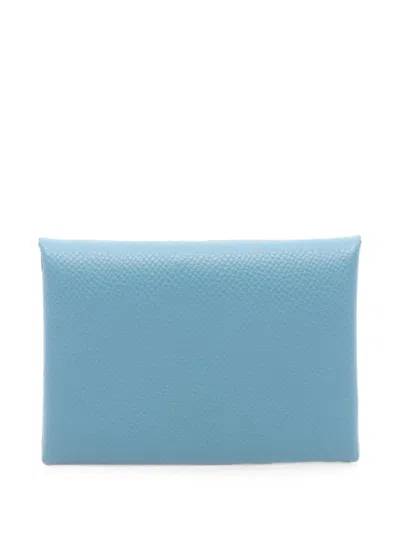 Pre-owned Hermes 2023 Calvi Duo Epsom-leather Card Holder In Blue