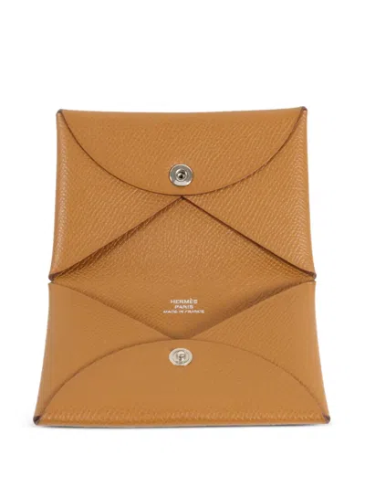Pre-owned Hermes 2023 Calvi Epsom Card Holder In Brown