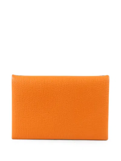 Pre-owned Hermes 2023 Calvi Epsom Card Holder In Orange
