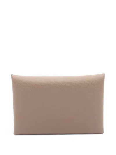 Pre-owned Hermes 2023 Calvi Epsom Coin Purse In Neutrals