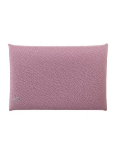 Pre-owned Hermes 2023 Calvi Verso Card Holder In Pink