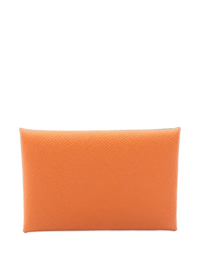 Pre-owned Hermes 2023 Calvi Verso Coin Purse In Orange