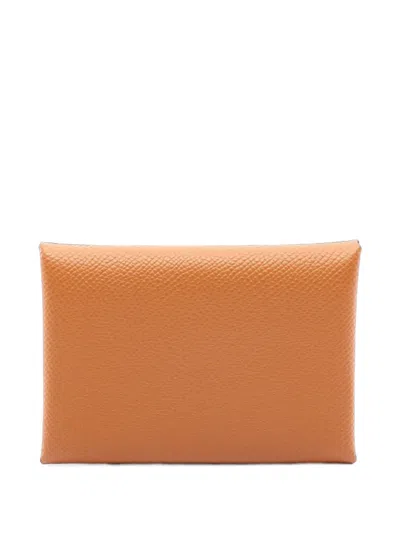 Pre-owned Hermes 2023 Calviduo Epsom Coin Purse In Brown
