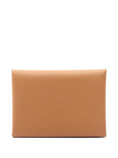Pre-owned Hermes 2023 Calviduo Verso Coin Purse In Orange