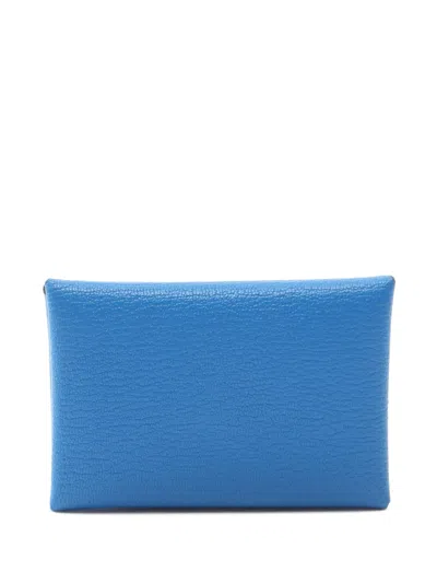 Pre-owned Hermes 2023 Chevre Calvi Duo Compact Card Holder In Blue