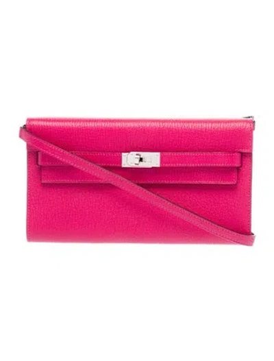 Pre-owned Hermes 2023 Chevre Mysore Kelly-to-go Wallet On Strap In Pink