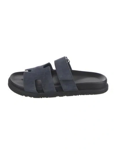 Pre-owned Hermes 2023 Chypre Slides In Blue