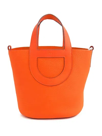 Pre-owned Hermes 2023 Clemence And Swift In The Loop 18 Handbag In Orange