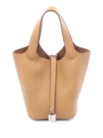 Pre-owned Hermes 2023 Clemence Leather Picotan Lock Handbag In Brown