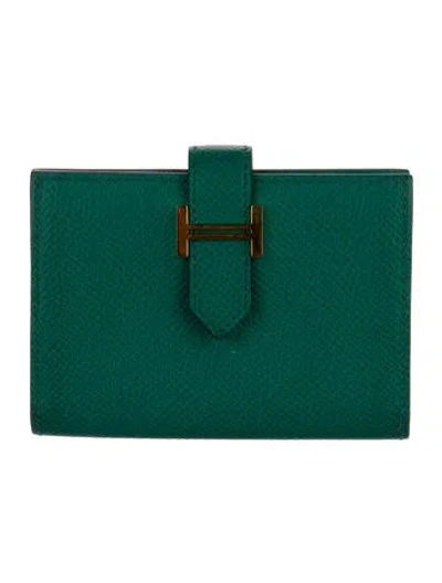 Pre-owned Hermes 2023 Compact Bearn Wallet In Green