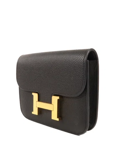 Pre-owned Hermes 2023 Constance Slim Bifold Wallet In Black