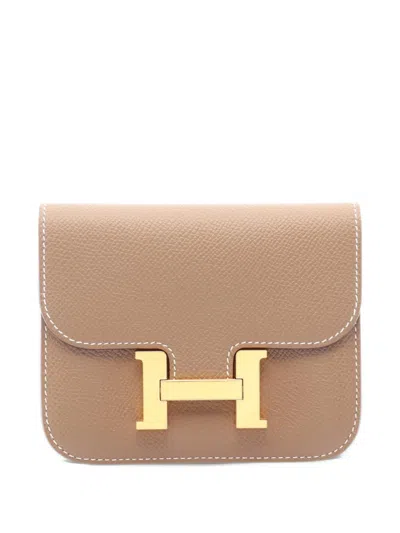 Pre-owned Hermes 2023 Constance Slim Leather Wallet In Brown