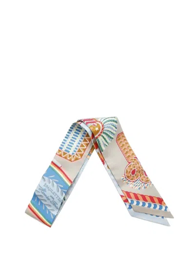 Pre-owned Hermes 2023 Epaulettes De Gala Silk Twilly Scarf Scarves In Blue