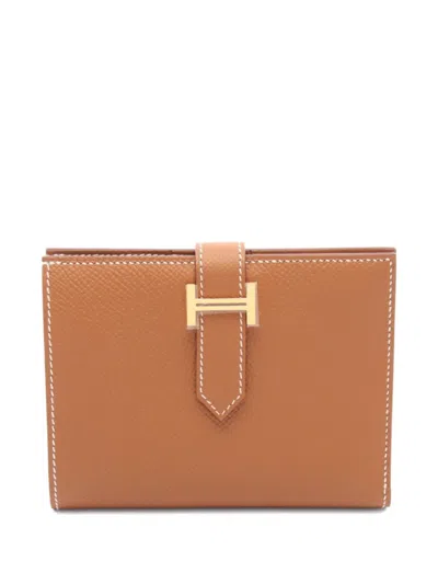 Pre-owned Hermes 2023 Epsom Bearn Compact Gold Hardware Wallet In Brown