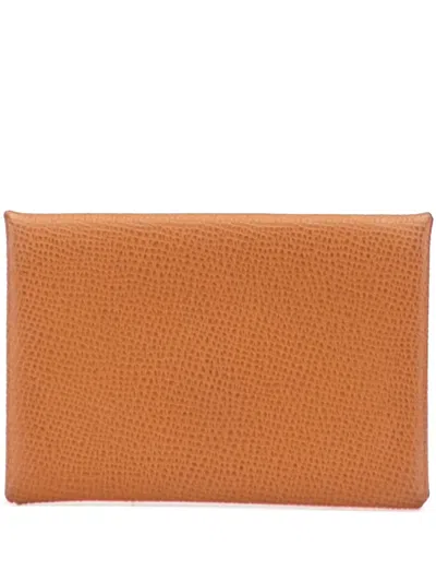 Pre-owned Hermes 2023 Epsom Calvi Card Holder In Brown