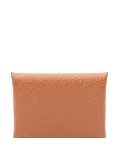 Pre-owned Hermes 2023 Epsom Calvi Coin Pouch In Brown