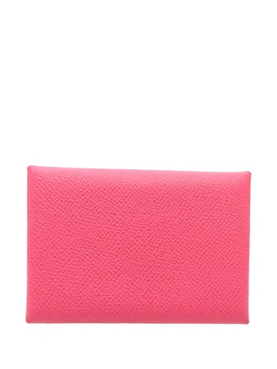 Pre-owned Hermes 2023 Epsom Calvi Duo Card Holder In Pink