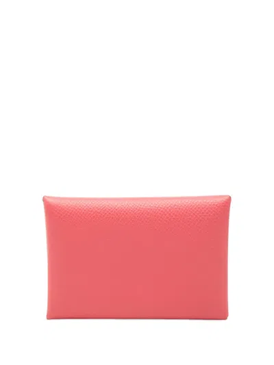 Pre-owned Hermes 2023 Epsom Calvi Duo Wallet Coin Pouch In Pink