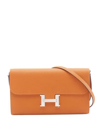 Pre-owned Hermes 2023 Epsom Constance Long To Go Wallet Crossbody Bag In Orange