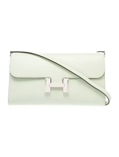 Pre-owned Hermes 2023 Epsom Constance Long To Go Wallet In Green