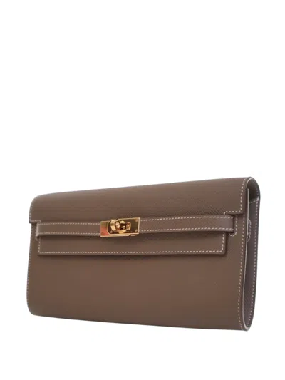 Pre-owned Hermes 2023 Epsom Kelly To Go Wallet Crossbody Bag In Brown