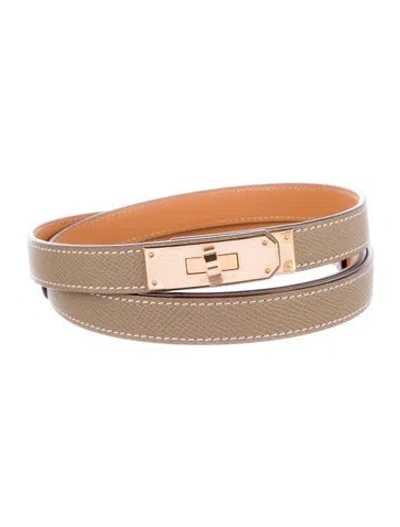 Pre-owned Hermes 2023 Epsom Leather Kelly Belt In Neutral