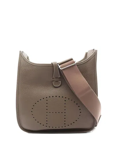 Pre-owned Hermes 2023 Evelyn 3 Troyes Pm Perforated-detail Shoulder Bag In Brown