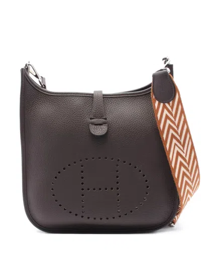 Pre-owned Hermes 2023 Evelyn Iii Troyes Pm Perforated Logo Shoulder Bag In Brown