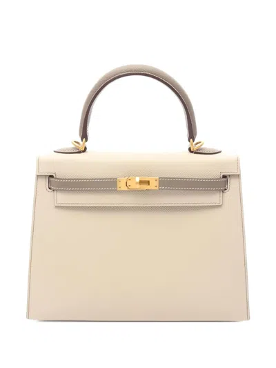 Pre-owned Hermes 2023 Kelly 25 Leather Tote Bag In Neutral