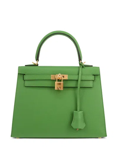 Pre-owned Hermes 2023 Kelly 25 Sellier Two-way Handbag In Green