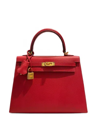 Pre-owned Hermes 2023 Kelly 25b Sellier Tote Bag In Red